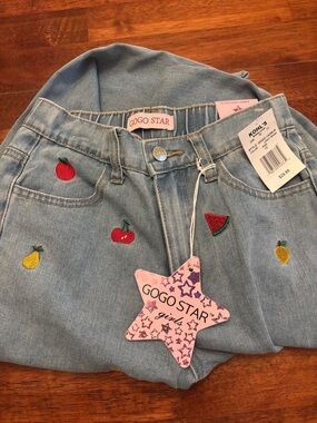 GOGO Star Light Blue Fruit Embroidered Denim Jeans